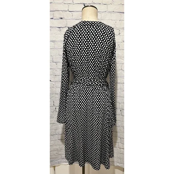 Banana Republic Women’s Black & White Casual Wrap Long Sleeve Dress Size Large - Picture 5 of 8
